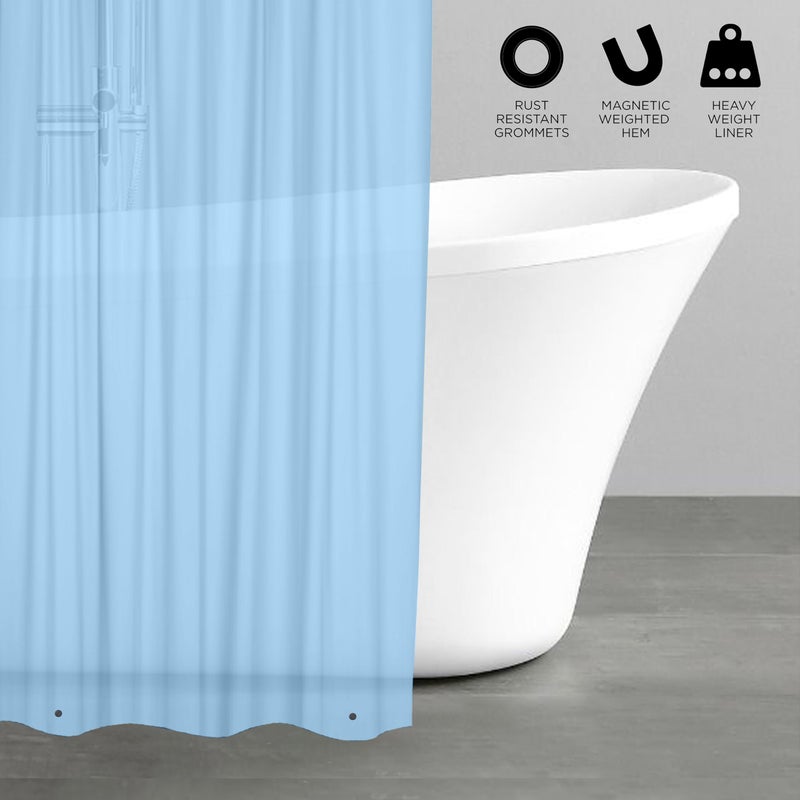 Bath Bliss PVC Heavy Weight Shower Curtain Liner | 4G | 70"x72" | Rust Resistant Copper Grommets | Magnetic Hem | Blue - Image 4
